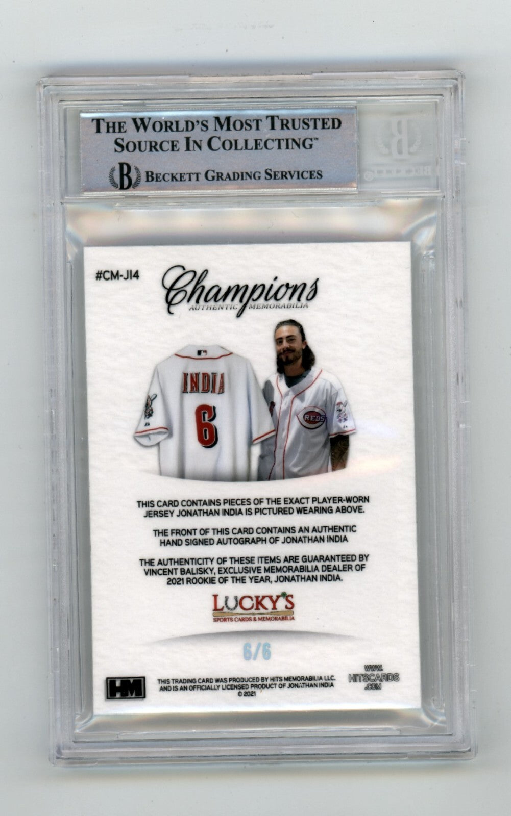 Jonathan India 2021 Hits Memorabilia Champions Ice Patch Auto RC #6/6 BGS1