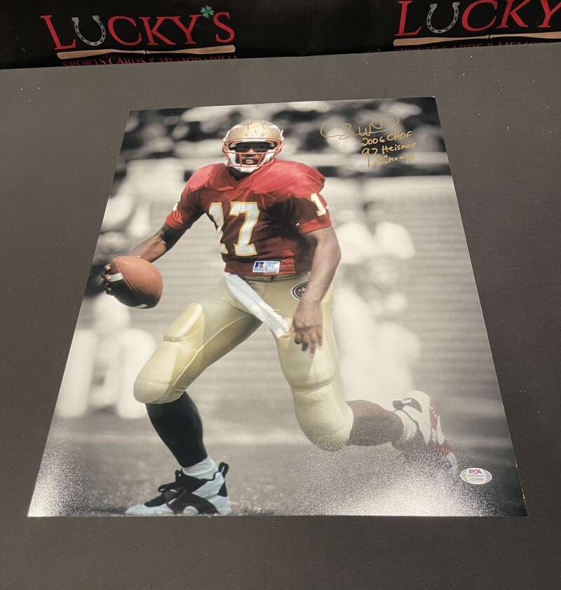 Charlie Ward Signed 16x20 Photo w/ 2006 CHOF 93 Heisman Champs FSU PSA COA0