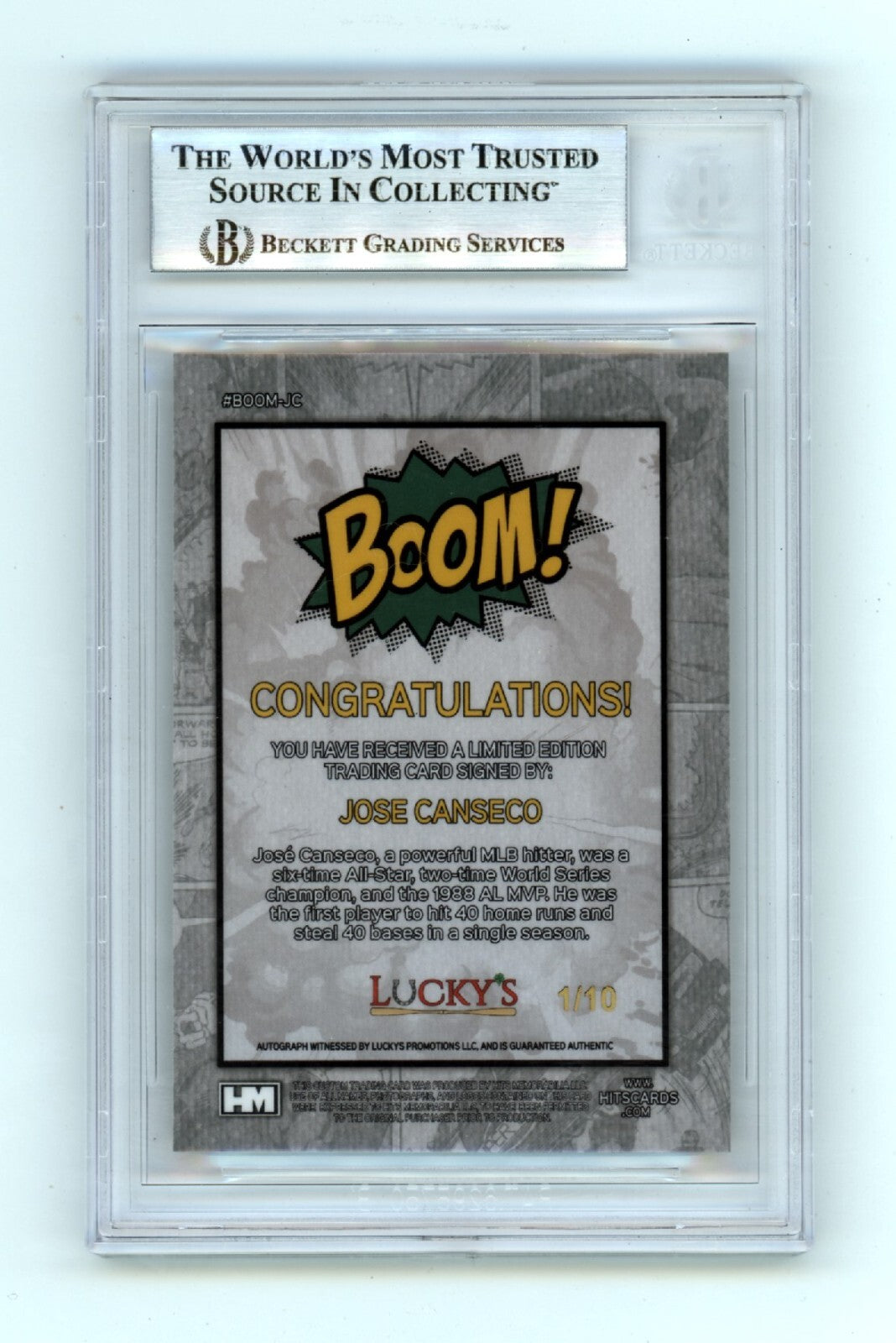 Jose Canseco 2024 Hits Memorabilia BOOM Gold #/10 Signed BGS BAS Auto Athletics1