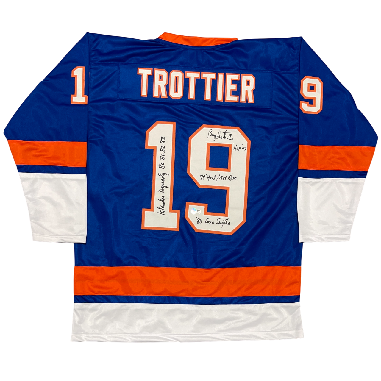 Bryan Trottier Signed Islanders Custom Jersey w/ 5 Insc Beckett Witness BAS COA0