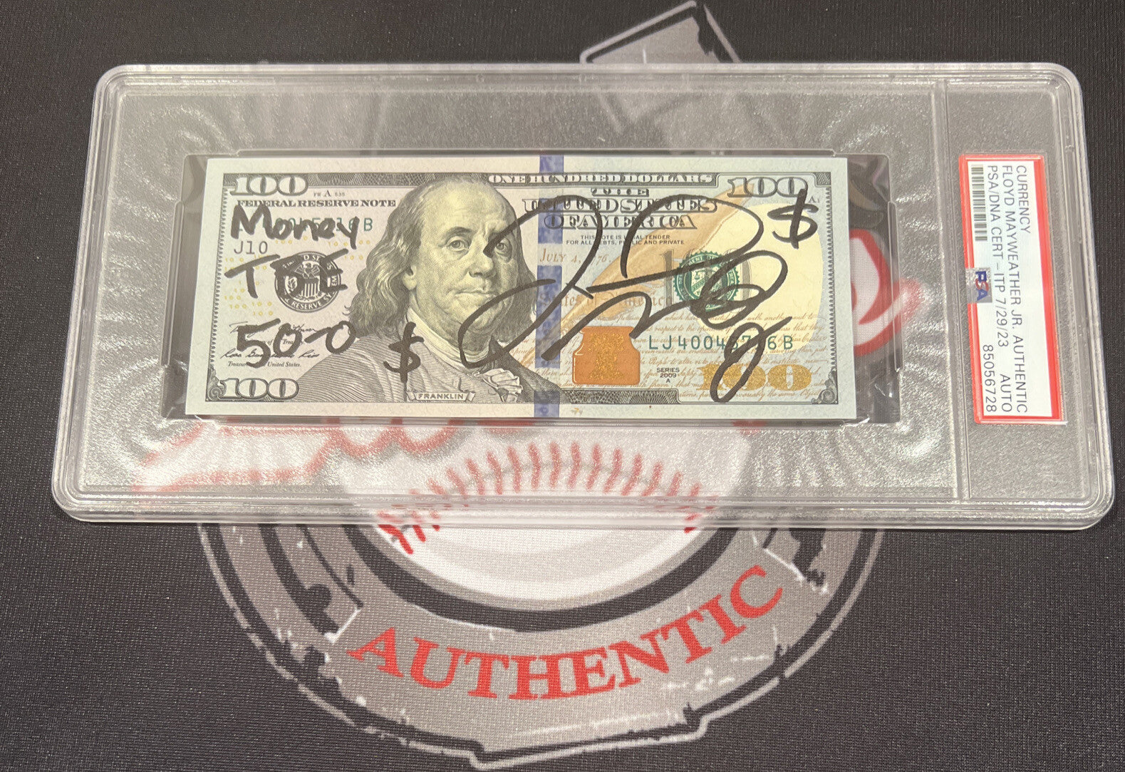 Floyd Mayweather Jr. Signed $100 Bill US Currency x4 Inscription PSA Auth Auto E0