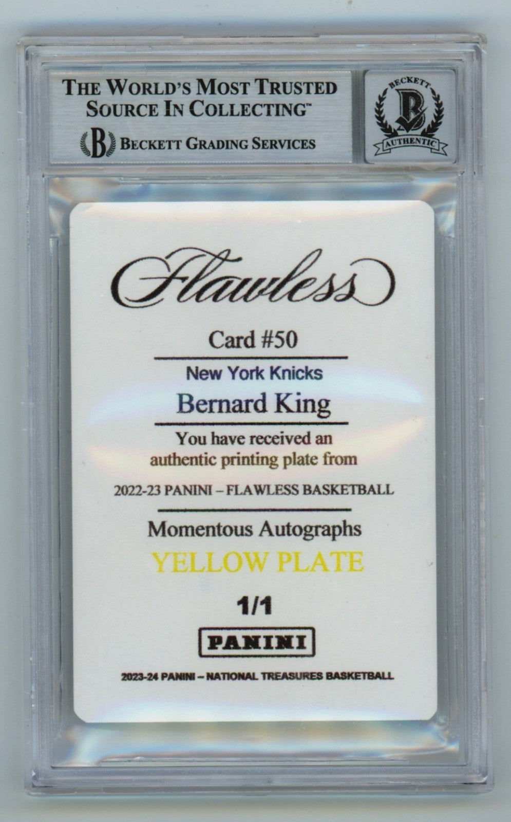Bernard King 2022-23 Panini Flawless Printing Plate #1/1 Signed Insc BGS 10 Auto1