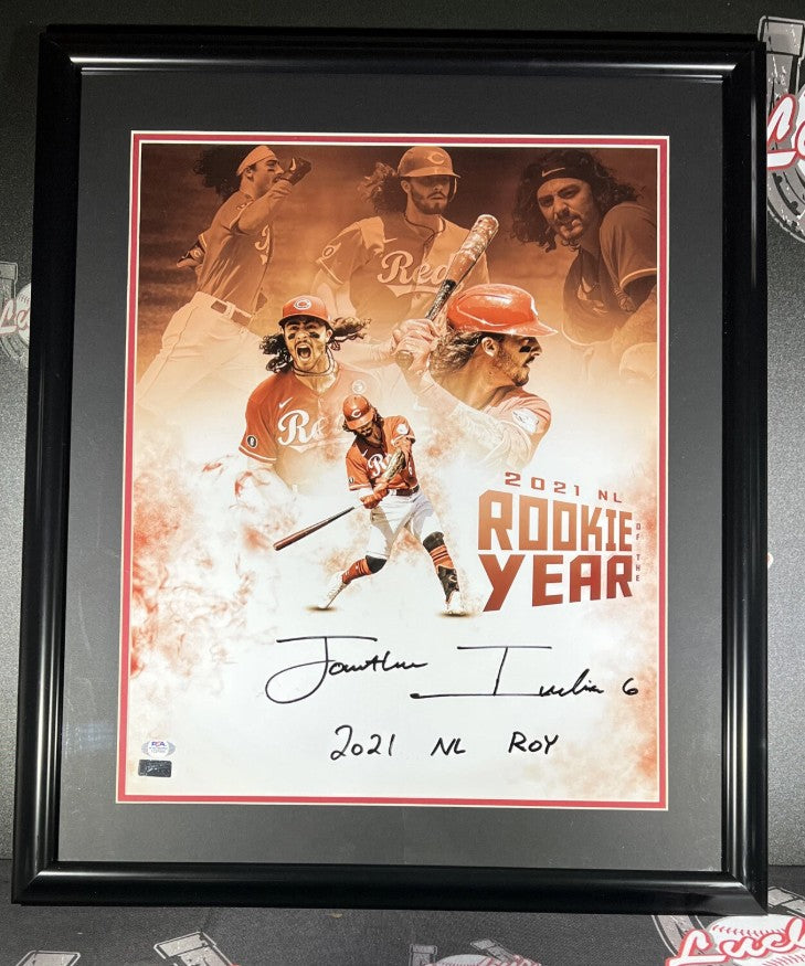 Jonathan India Signed Framed 16x20 Composite Photo 2021 NL ROY Reds PSA COA