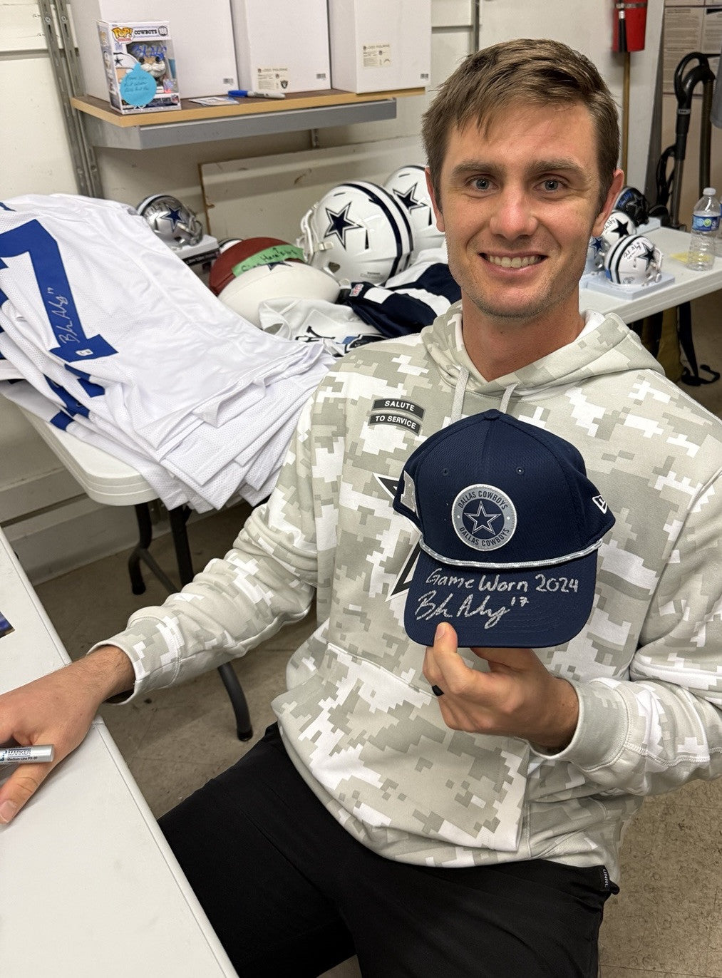 Brandon Aubrey Signed Auto Game Worn 2024 Cowboys Hat vs ATL Beckett BAS COA #46